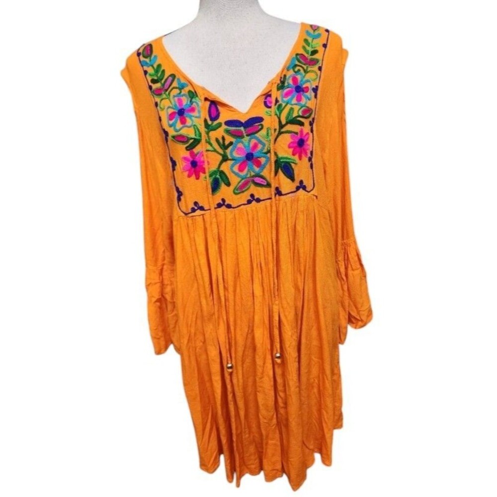 Just Love Rayon Embroidered Tunic Dress Flowy Size XL Cold Shoulder Boho Festive